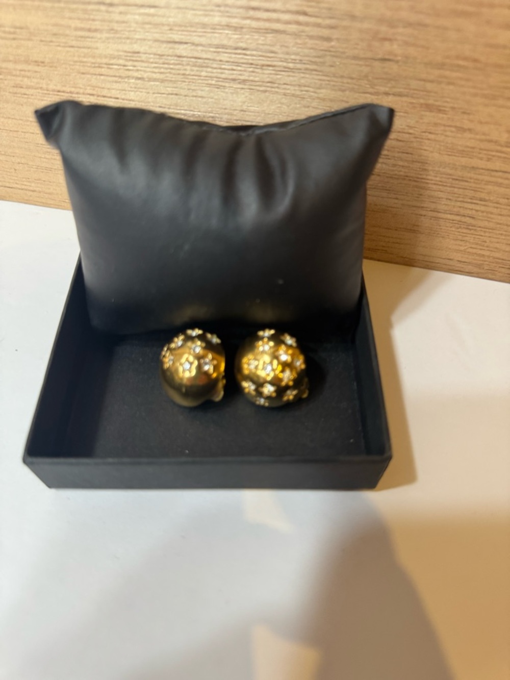 Vintage Swarovski gold plated metal crystal moon & stars clip earrings